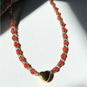 NEW Gold Heart & Orange Crystal Necklace